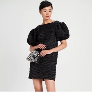 Kate Spade Black Puff Sleeve Mini Dress Back Bow Size 4